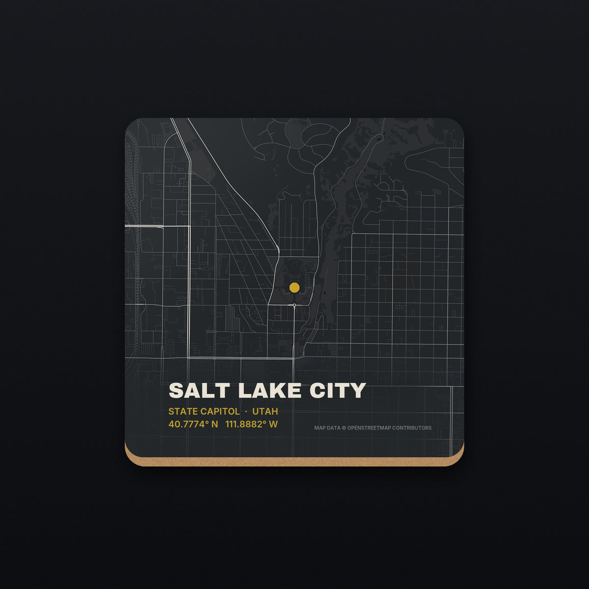 Salt Lake City Street Map Coaster, flat view
