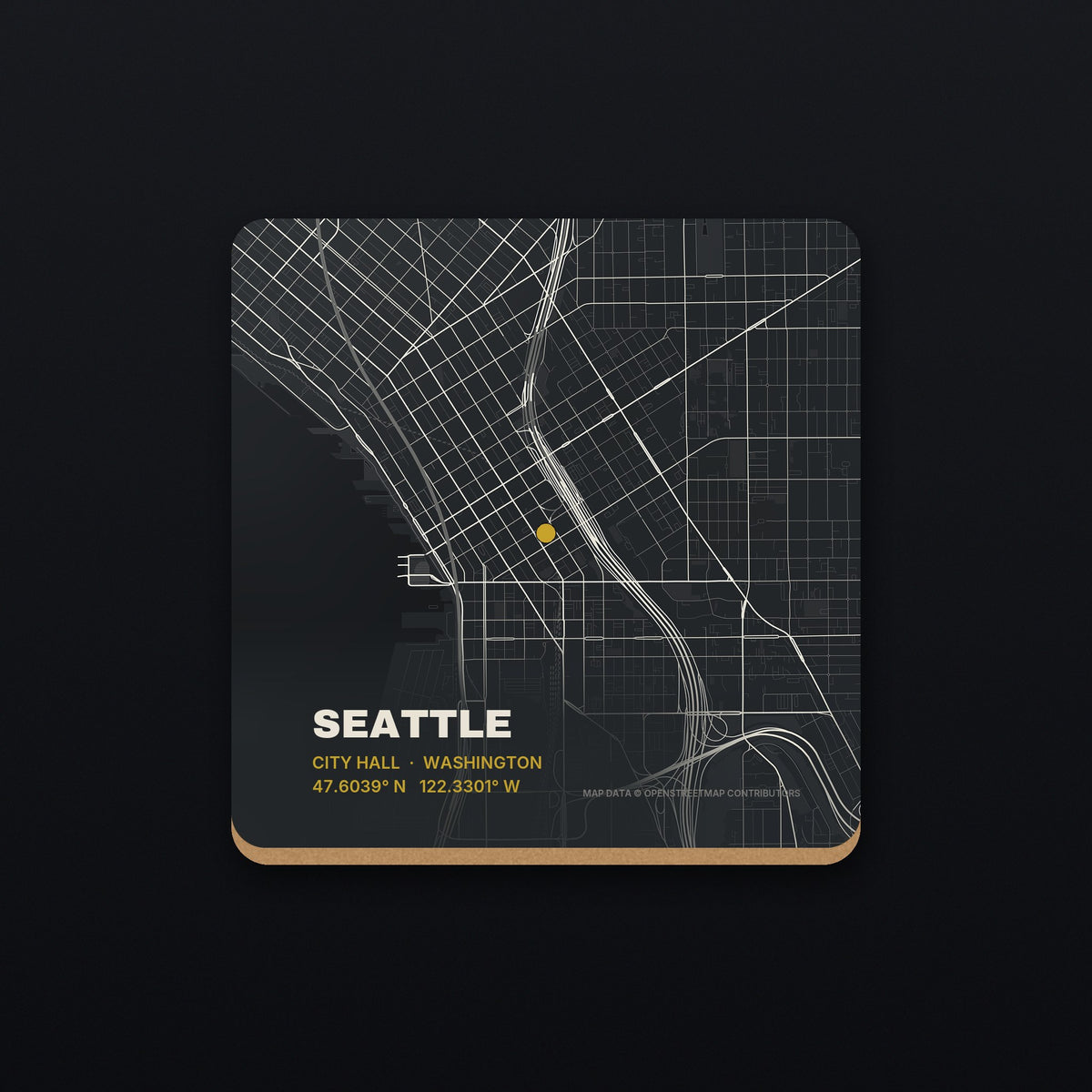 Seattle Street Map Coaster, flat view