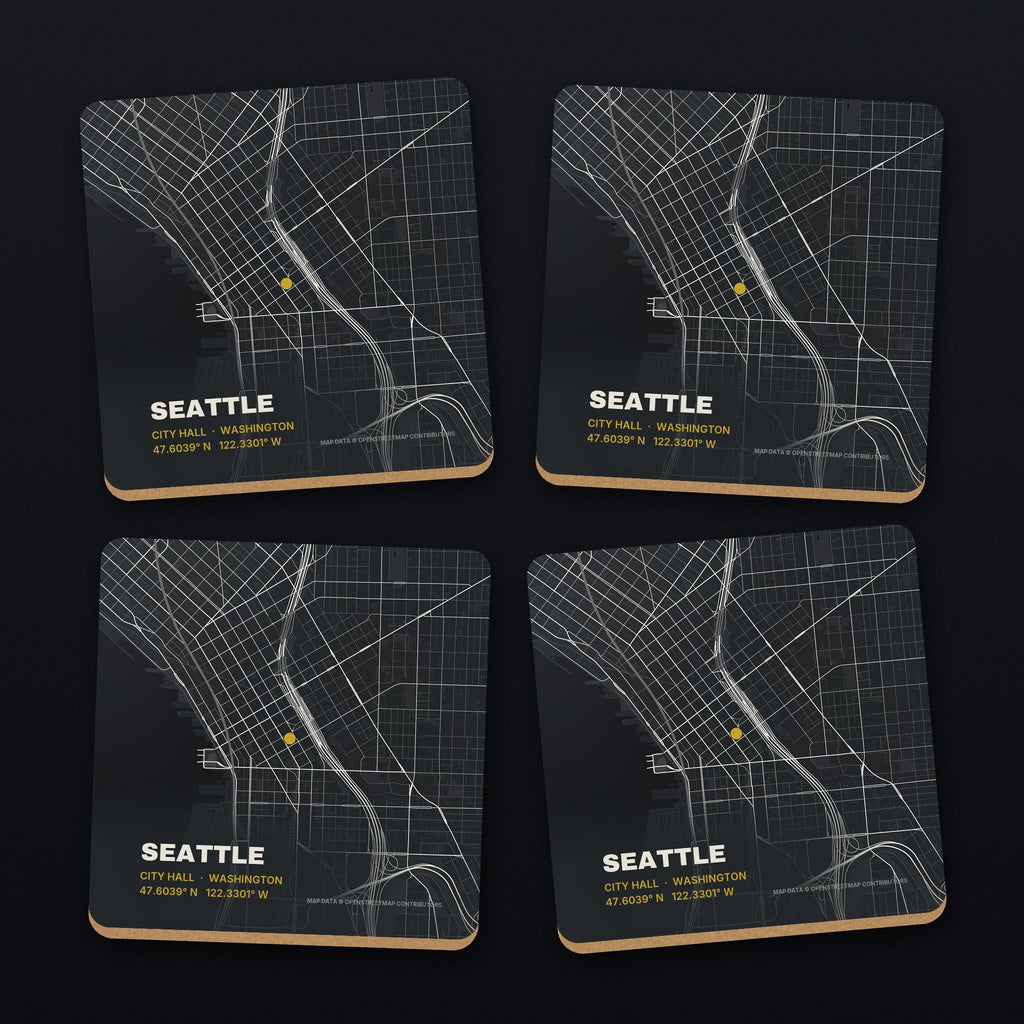 Seattle Street Map Coaster Set, all 4 coasters