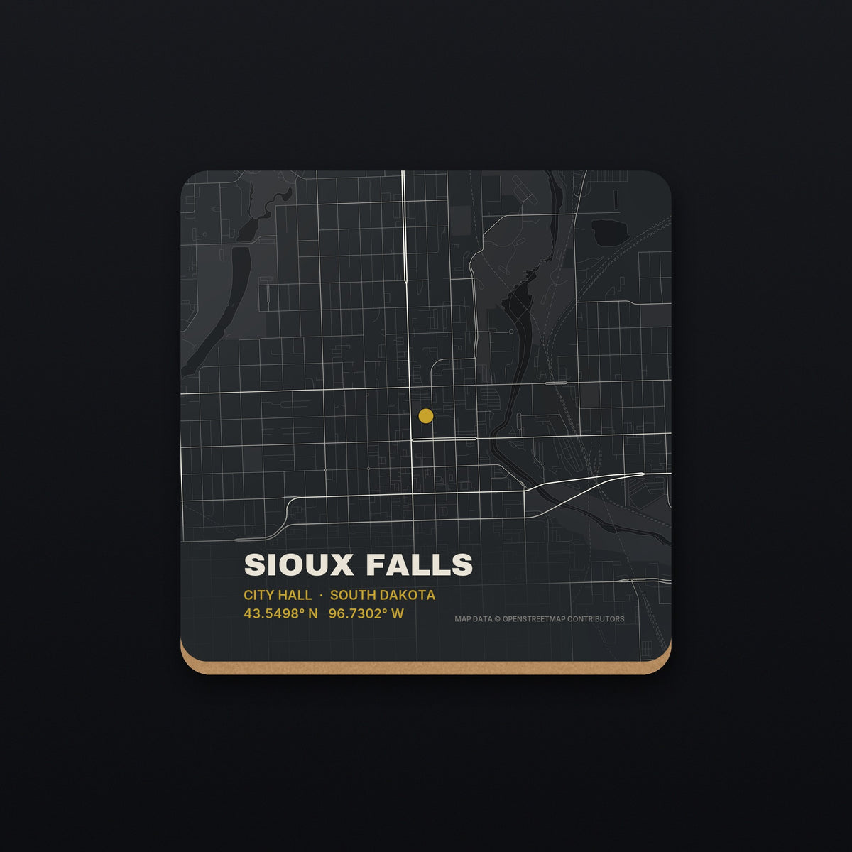 Sioux Falls Street Map Coaster, flat view