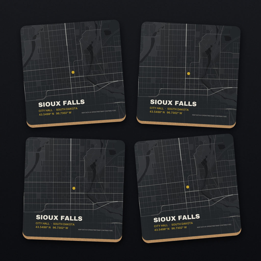 Sioux Falls Street Map Coaster Set, all 4 coasters