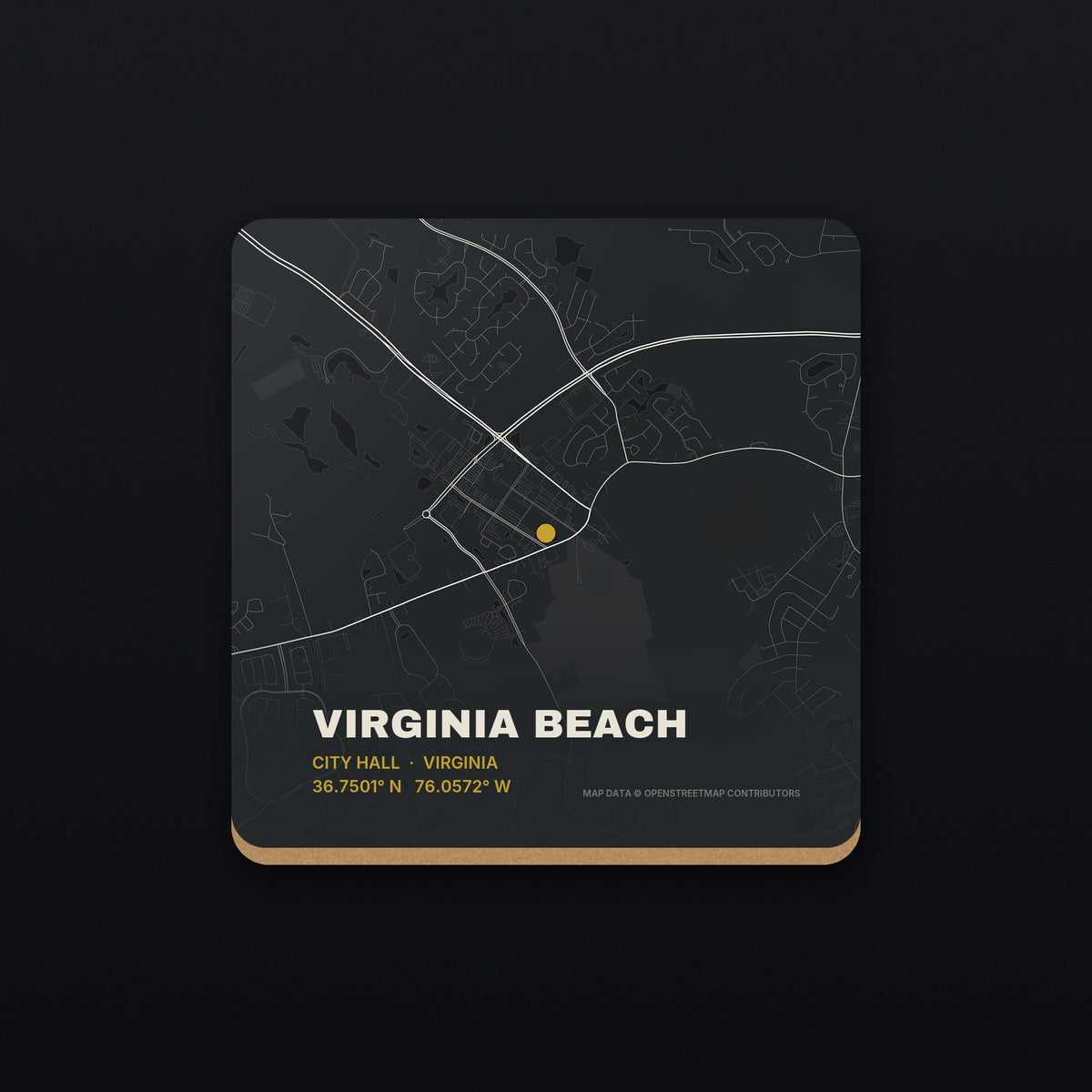 Virginia Beach Street Map Coaster, flat view