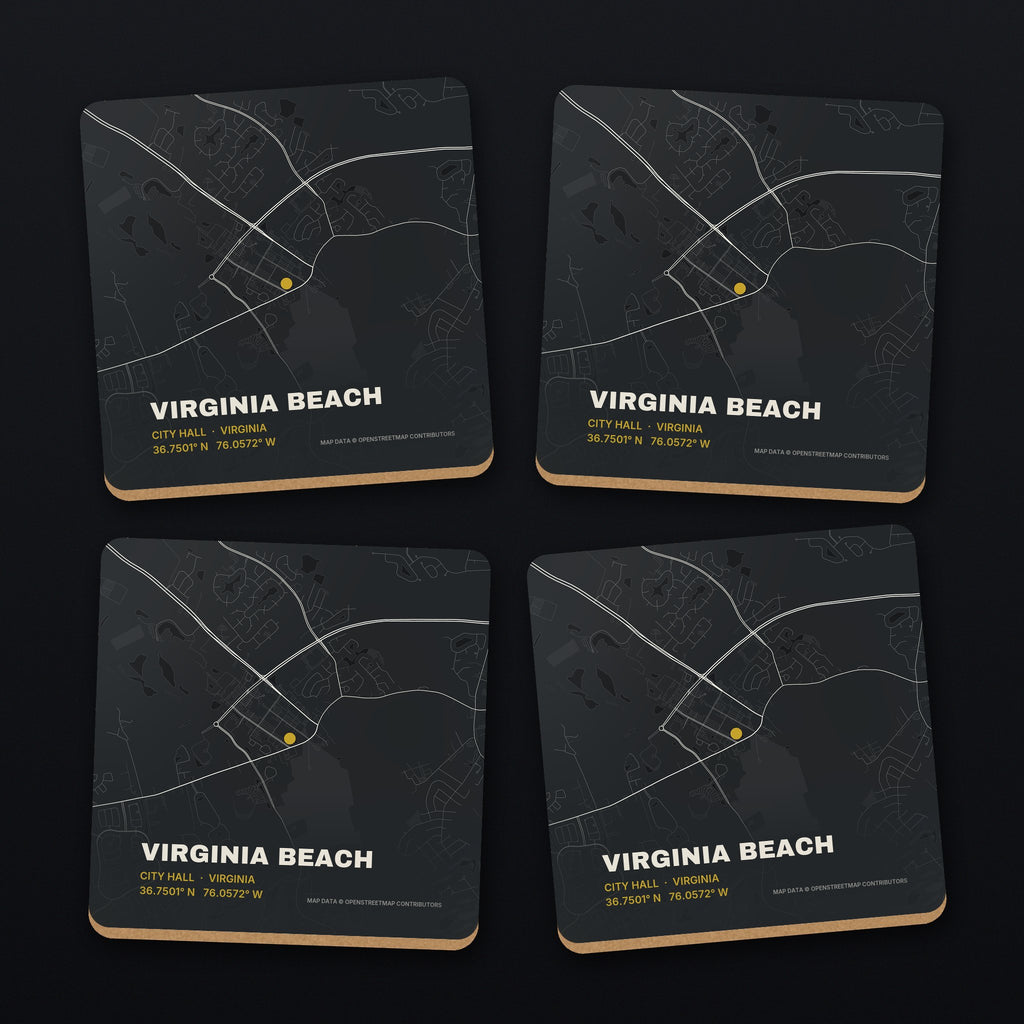 Virginia Beach Street Map Coaster Set, all 4 coasters