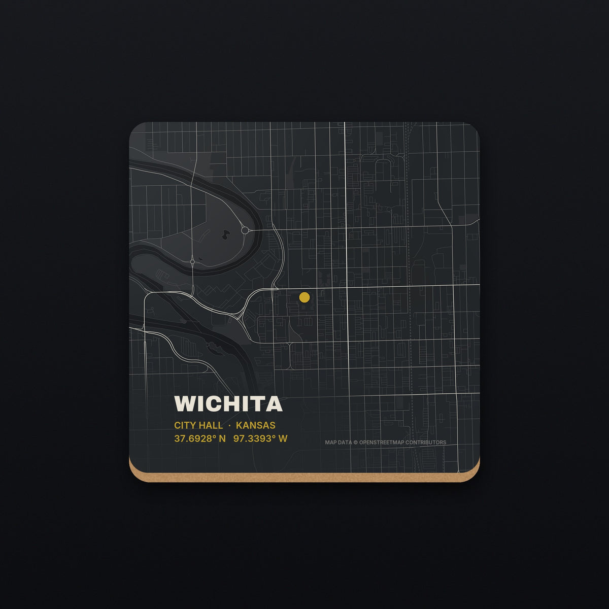 Wichita Street Map Coaster, flat view