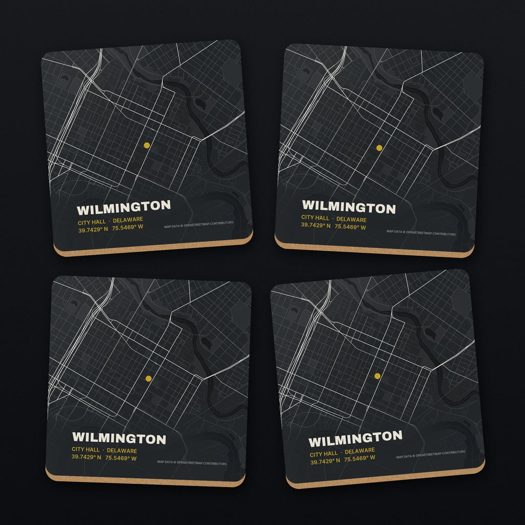 Wilmington Street Map Coaster Set, all 4 coasters