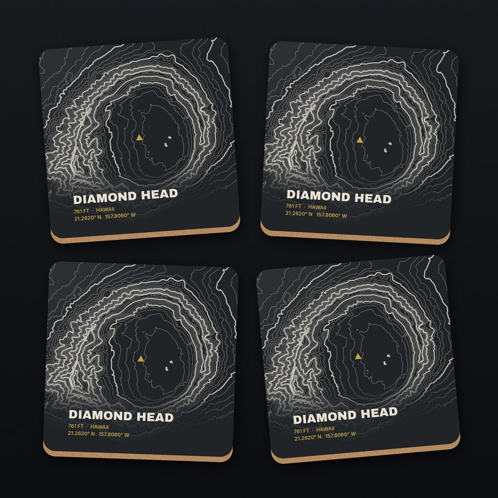 Diamond Head Topo Coaster Set, all 4 coasters