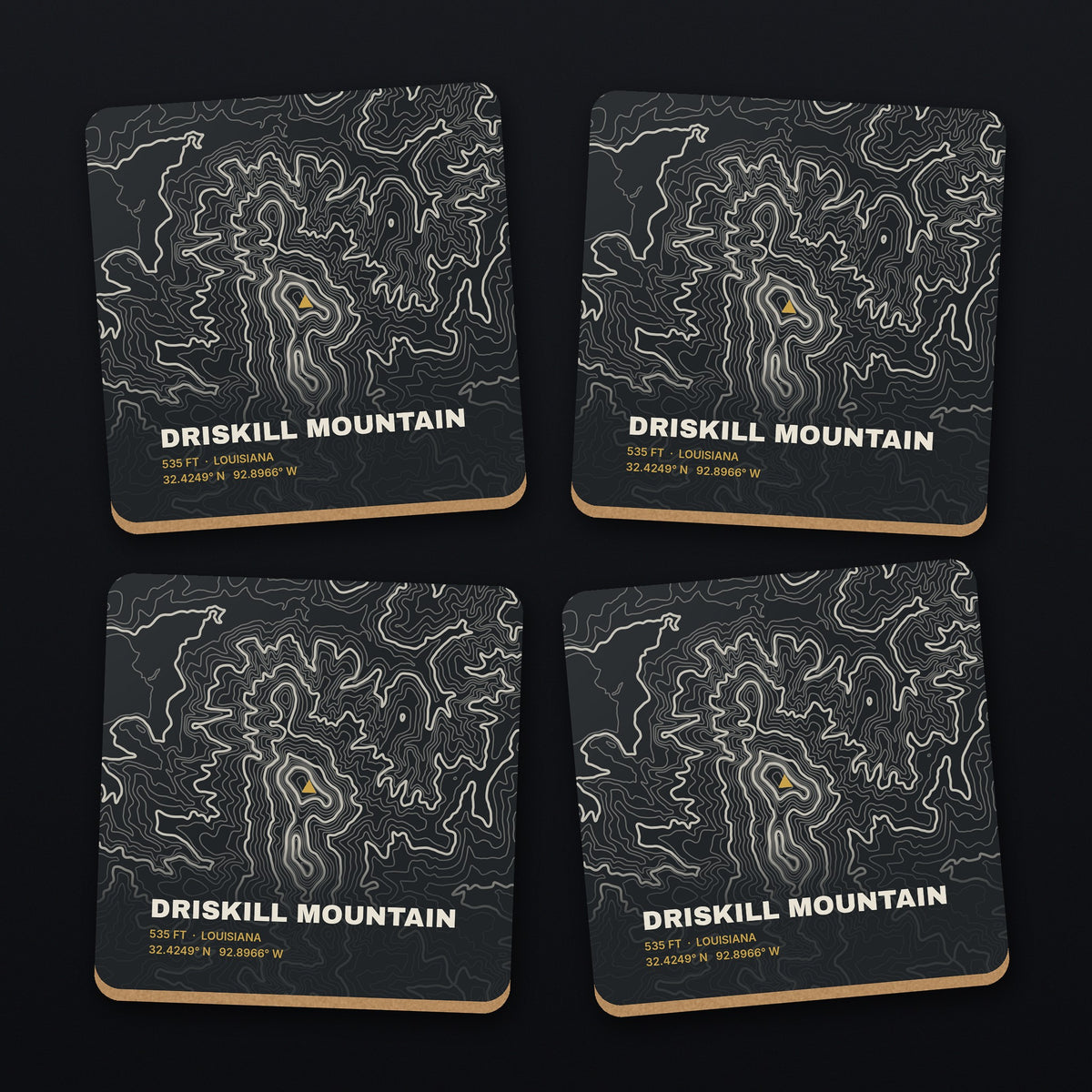 Driskill Mountain Topo Coaster Set, all 4 coasters
