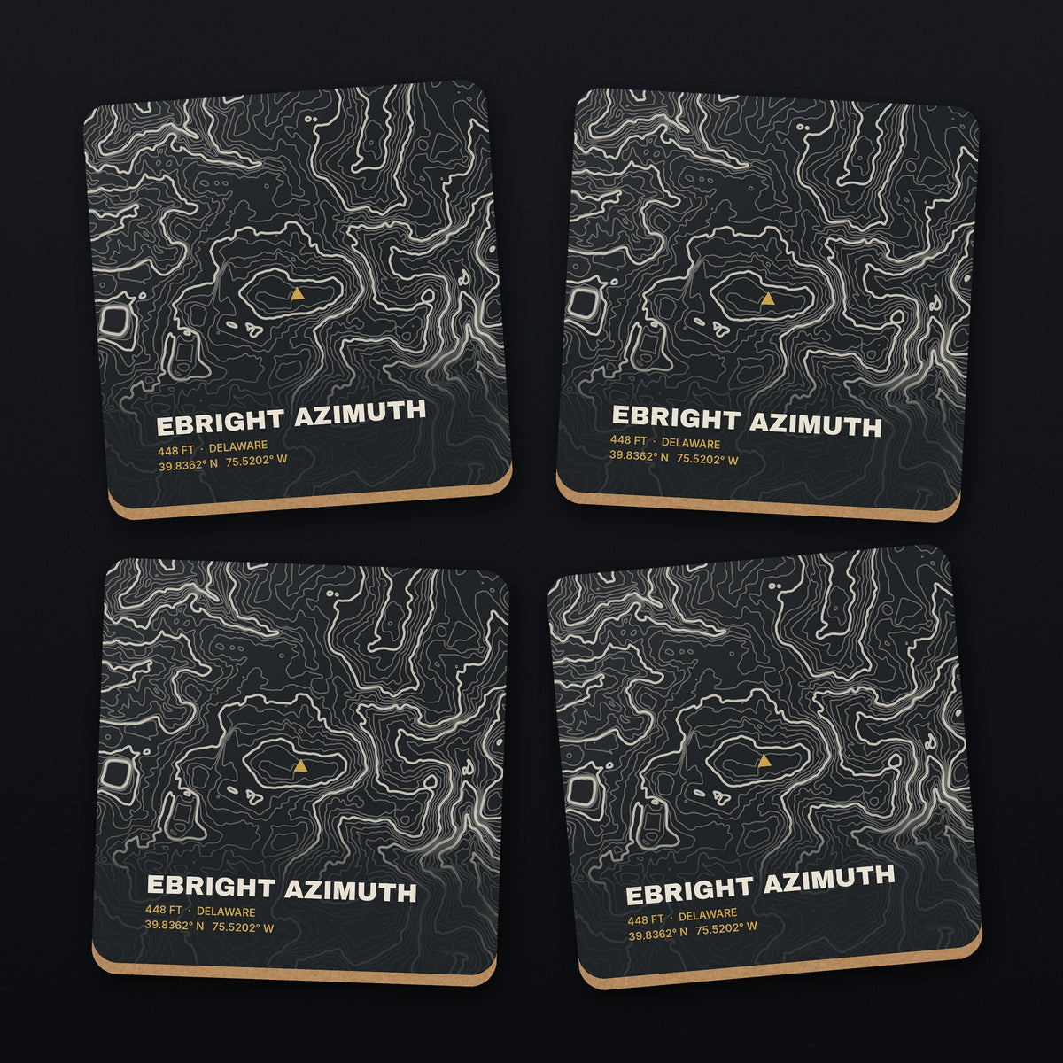 Ebright Azimuth Topo Coaster Set, all 4 coasters