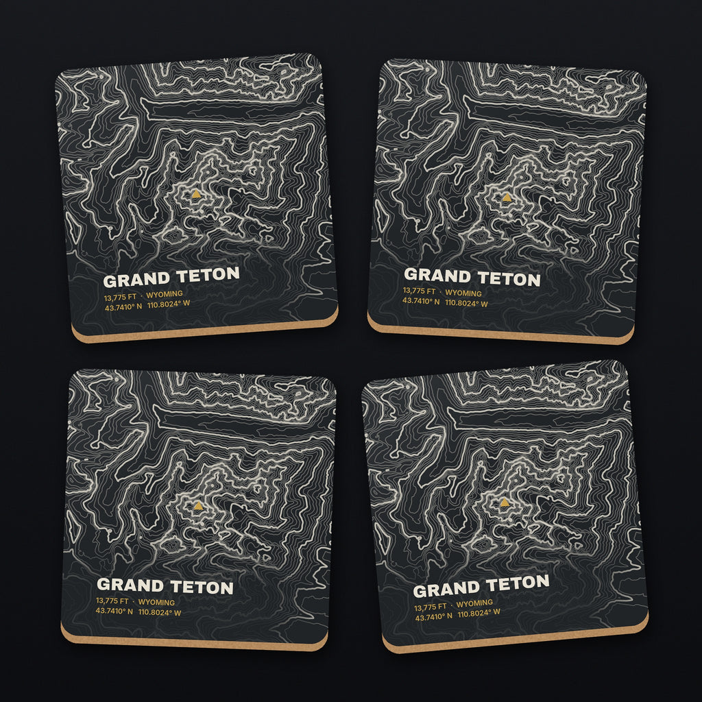 Grand Teton Topo Coaster Set, all 4 coasters