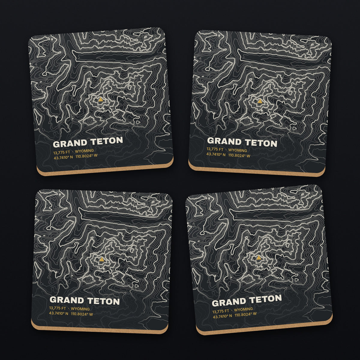 Grand Teton Topo Coaster Set, all 4 coasters