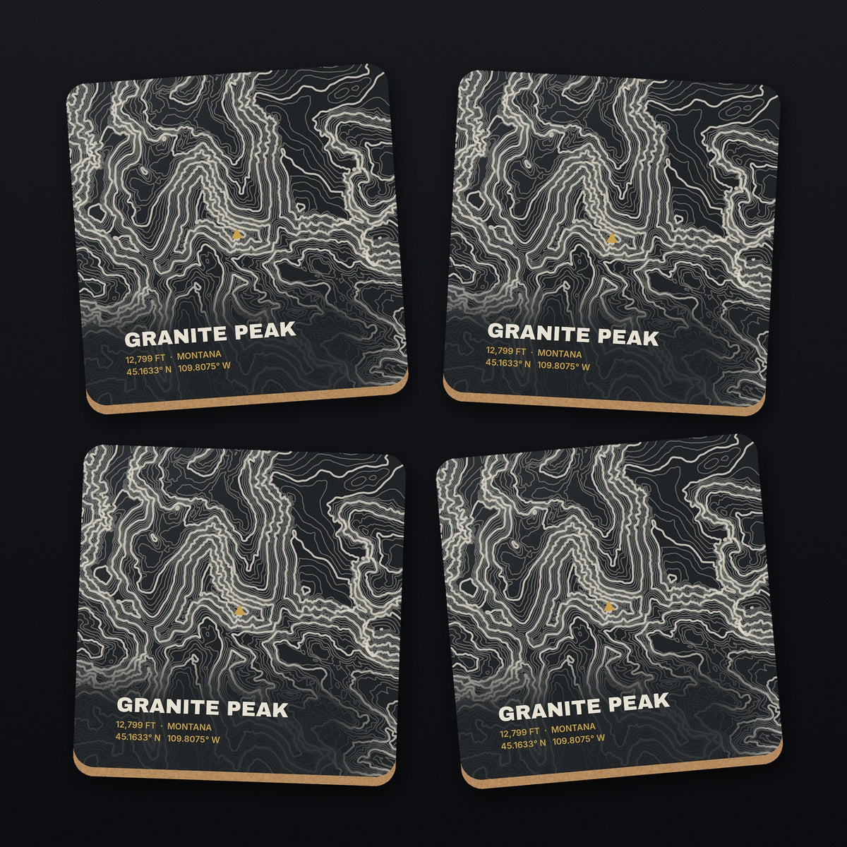 Granite Peak Topo Coaster Set, all 4 coasters