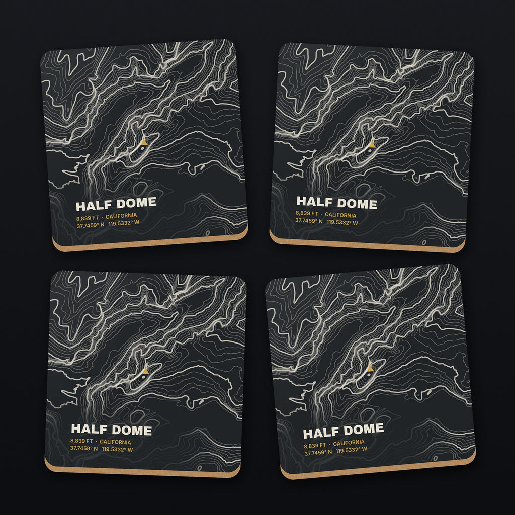 Half Dome Topo Coaster Set, all 4 coasters