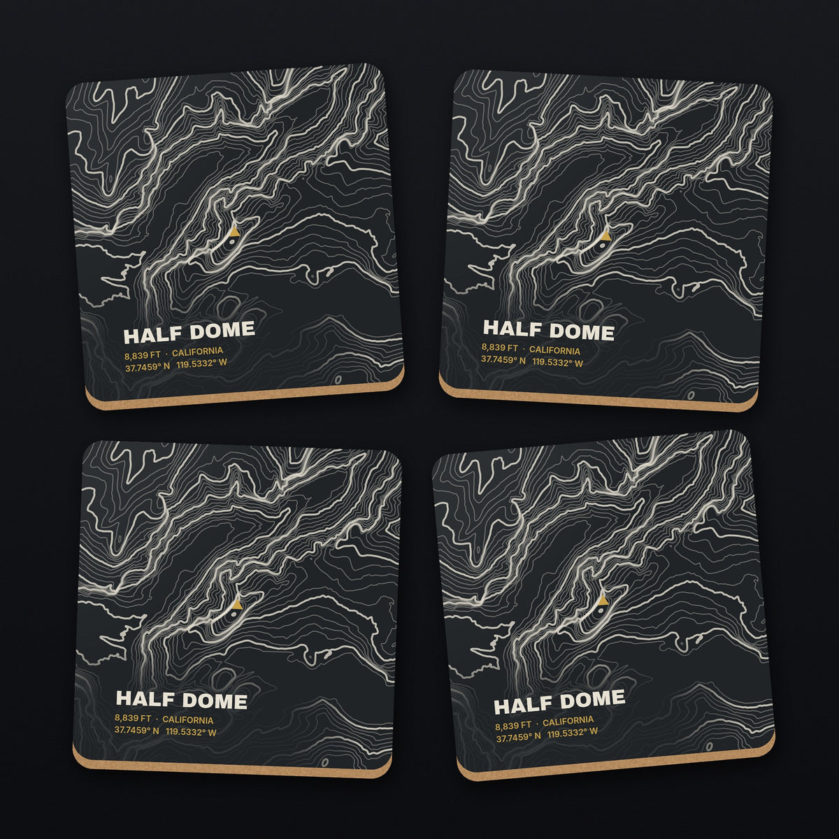 Half Dome Topo Coaster Set, all 4 coasters