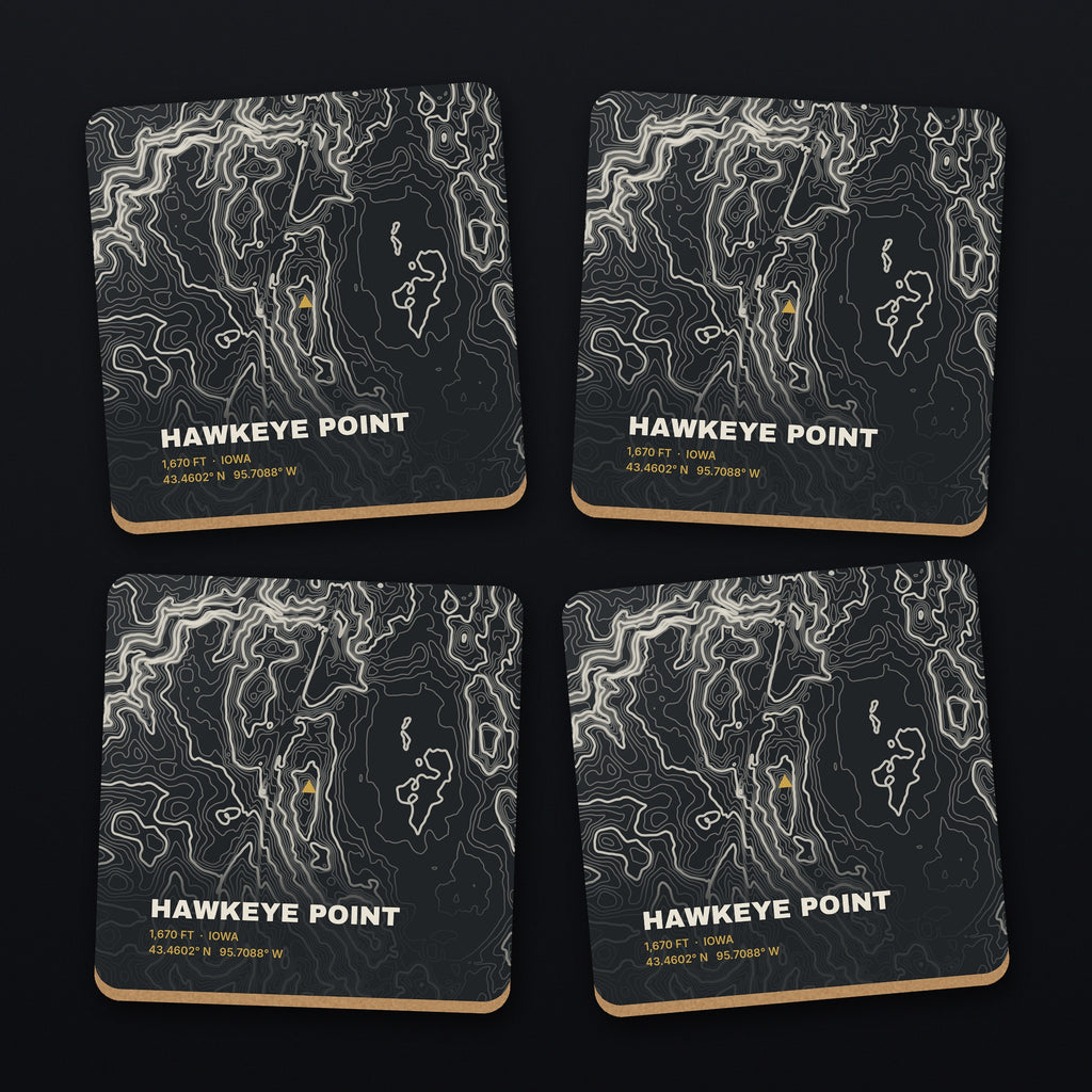 Hawkeye Point Topo Coaster Set, all 4 coasters