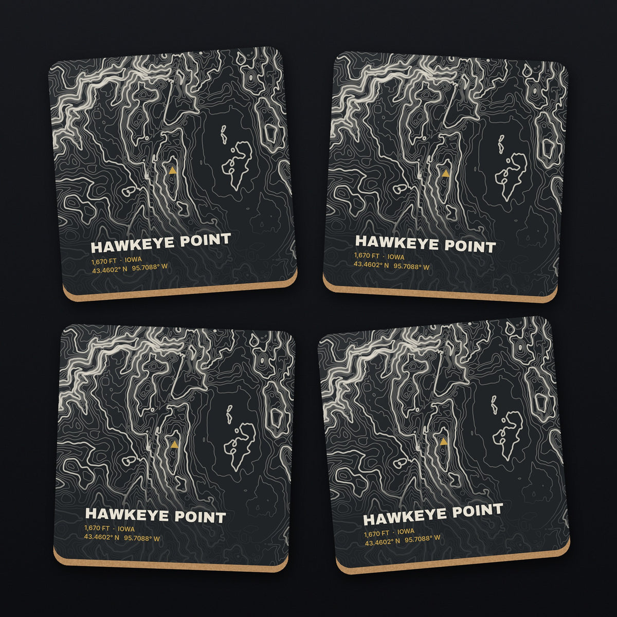 Hawkeye Point Topo Coaster Set, all 4 coasters