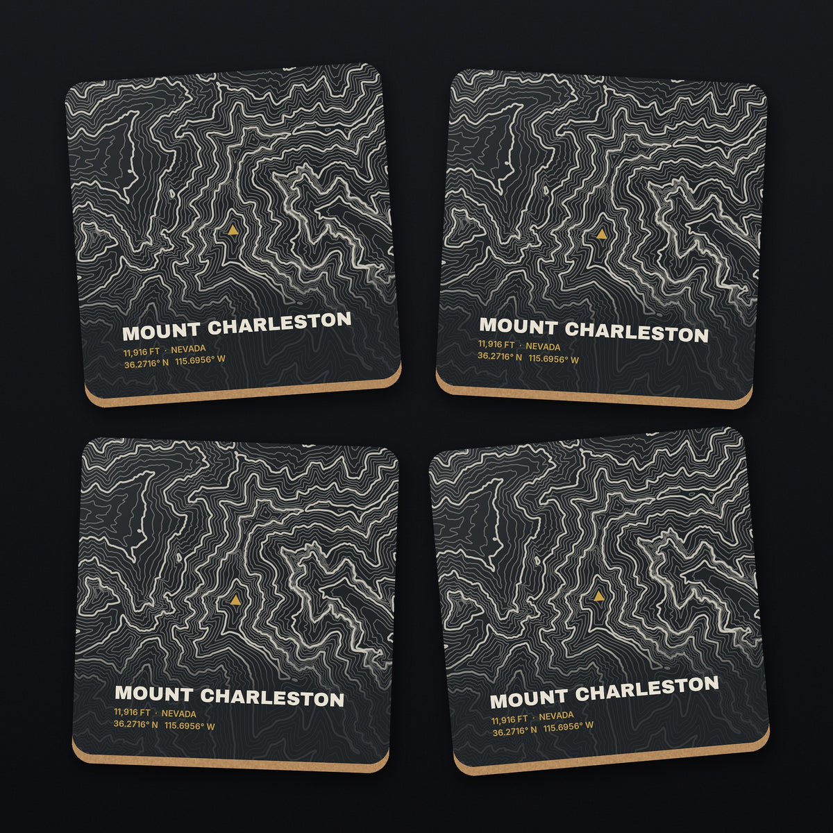Mount Charleston Topo Coaster Set, all 4 coasters