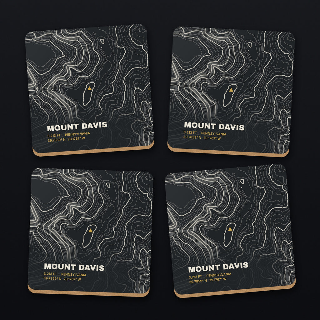 Mount Davis Topo Coaster Set, all 4 coasters