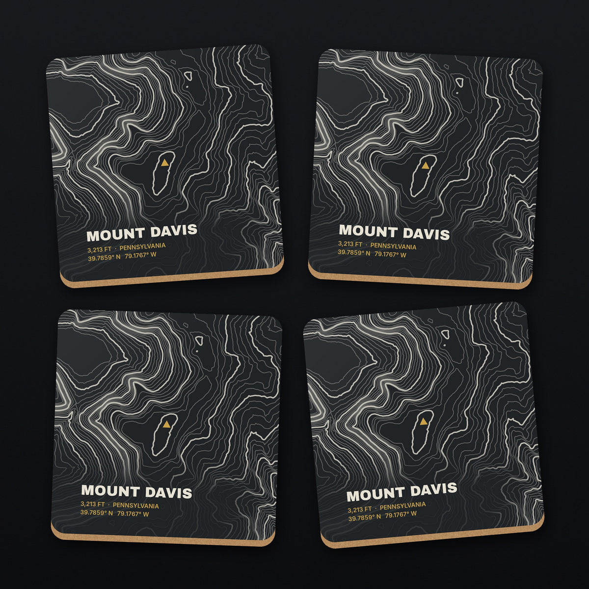 Mount Davis Topo Coaster Set, all 4 coasters