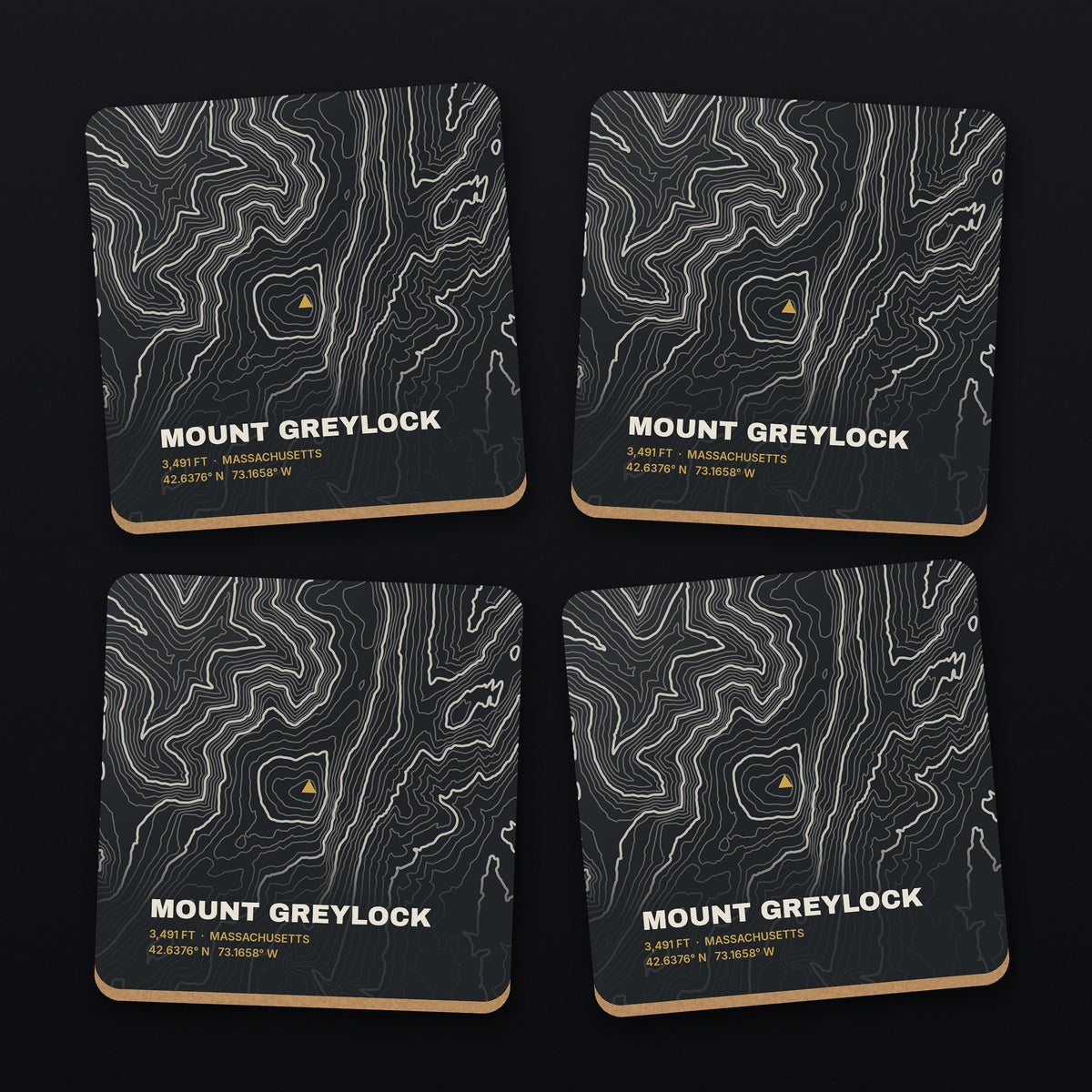 Mount Greylock Topo Coaster Set, all 4 coasters