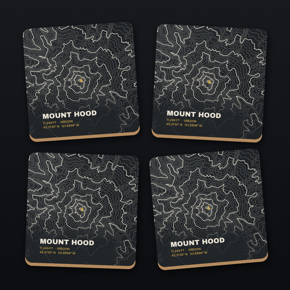Mount Hood Topo Coaster Set, all 4 coasters