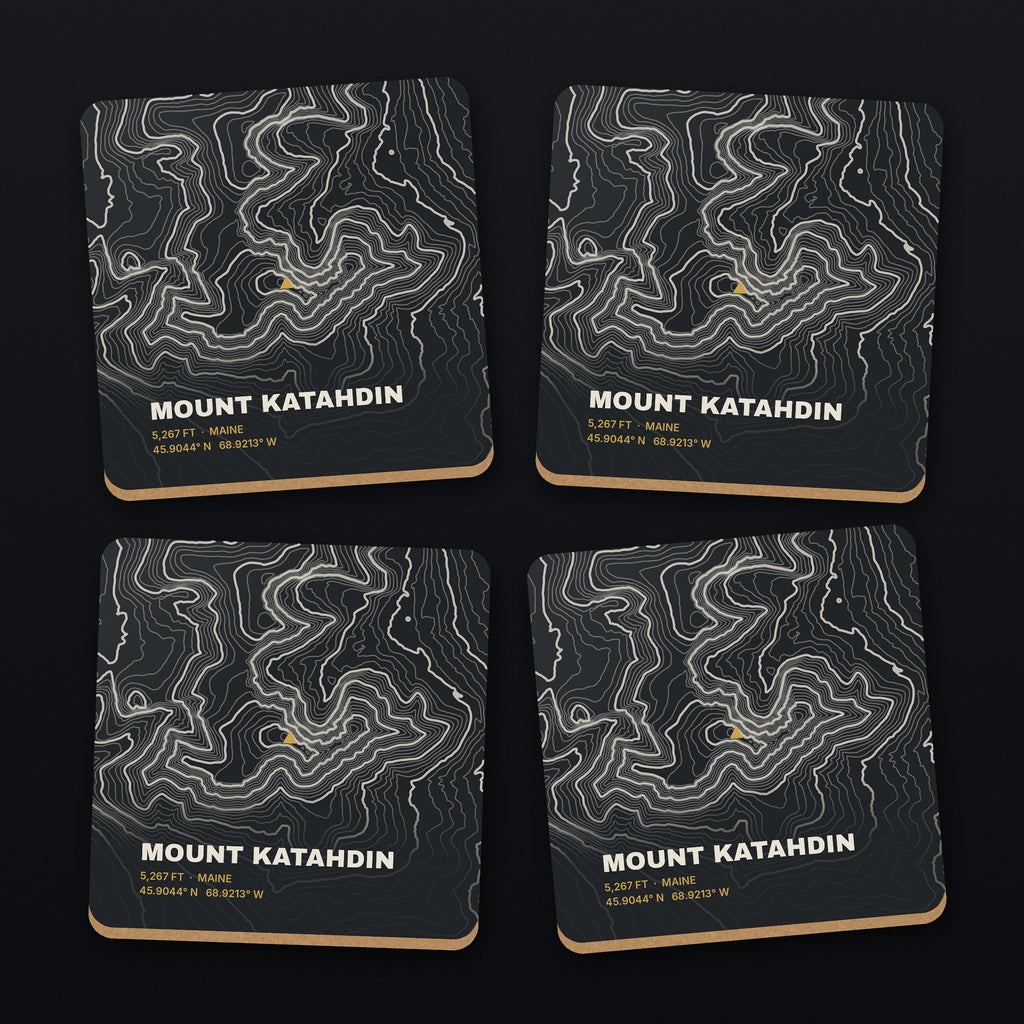 Mount Katahdin Topo Coaster Set, all 4 coasters
