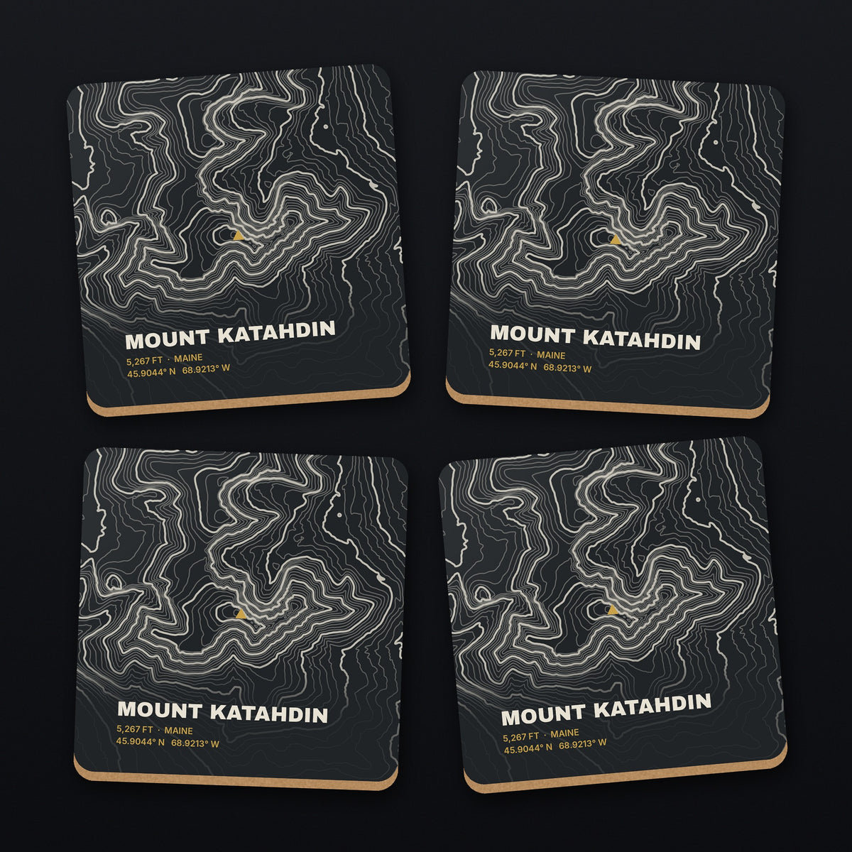 Mount Katahdin Topo Coaster Set, all 4 coasters