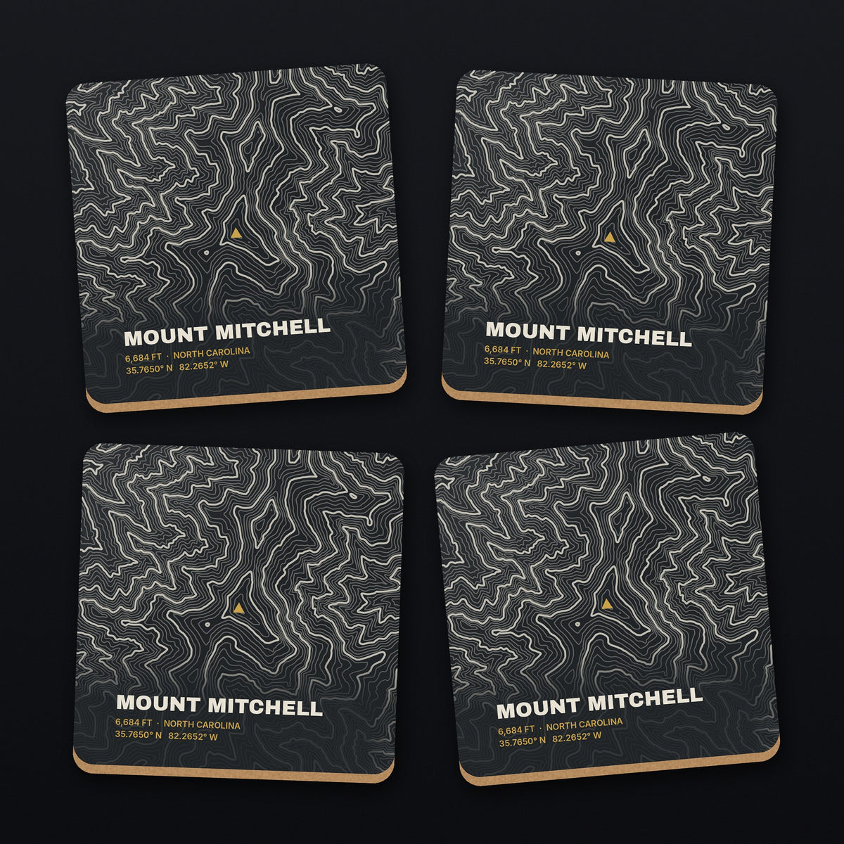 Mount Mitchell Topo Coaster Set, all 4 coasters
