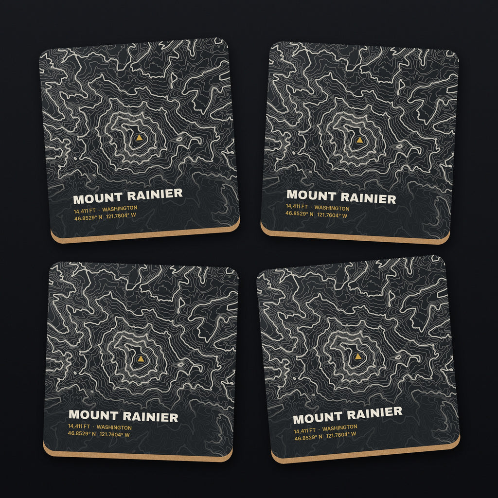 Mount Rainier Topo Coaster Set, all 4 coasters
