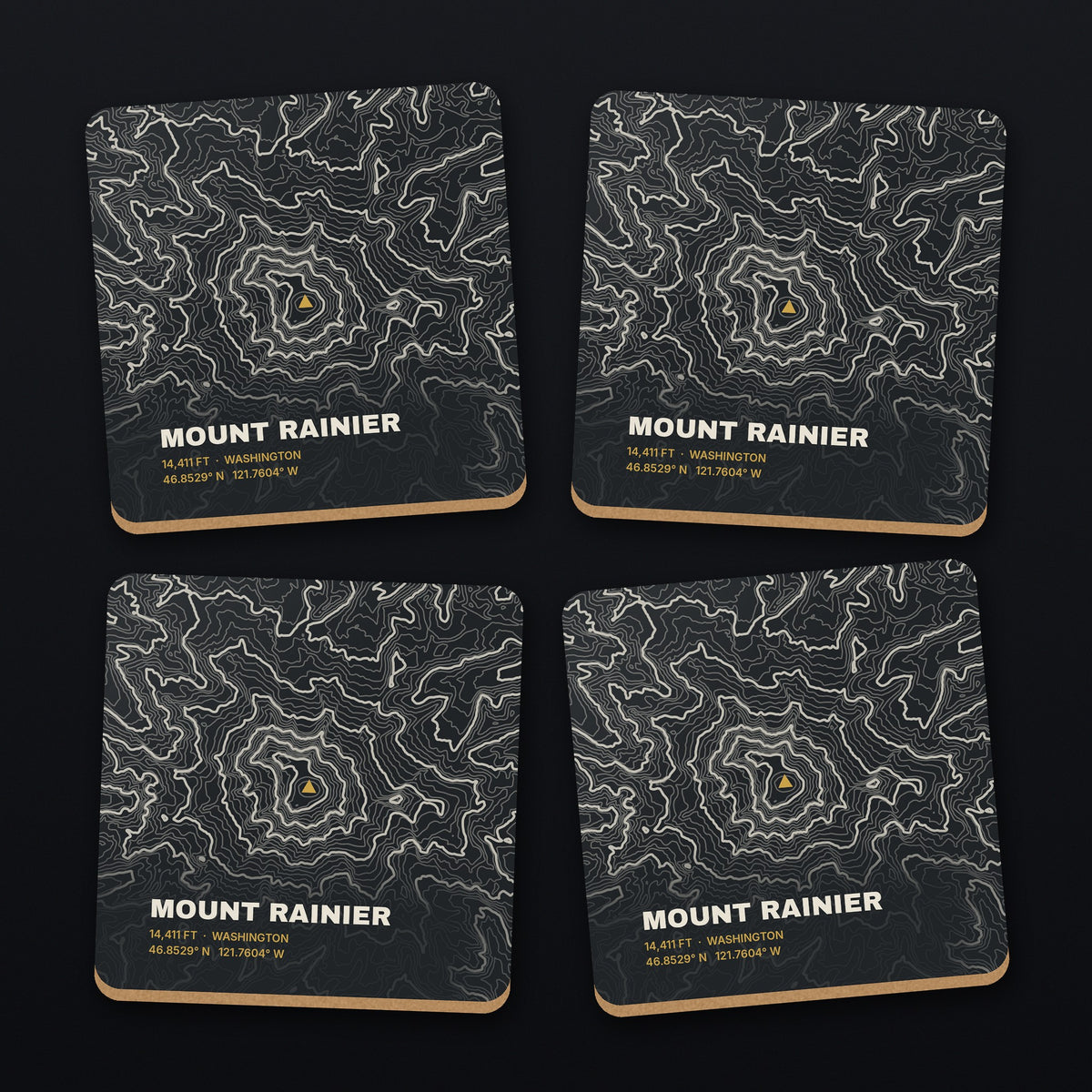 Mount Rainier Topo Coaster Set, all 4 coasters