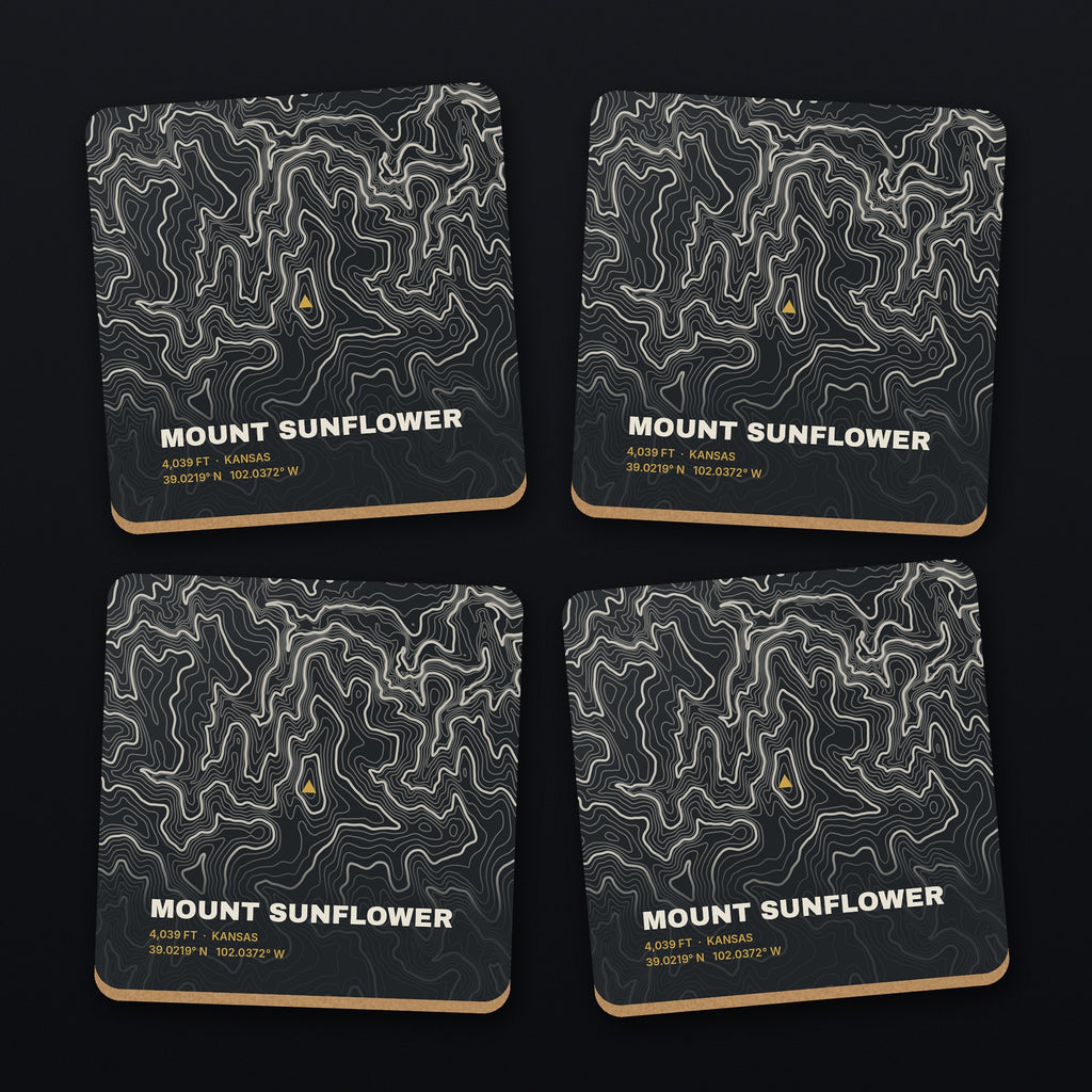 Mount Sunflower Topo Coaster Set, all 4 coasters