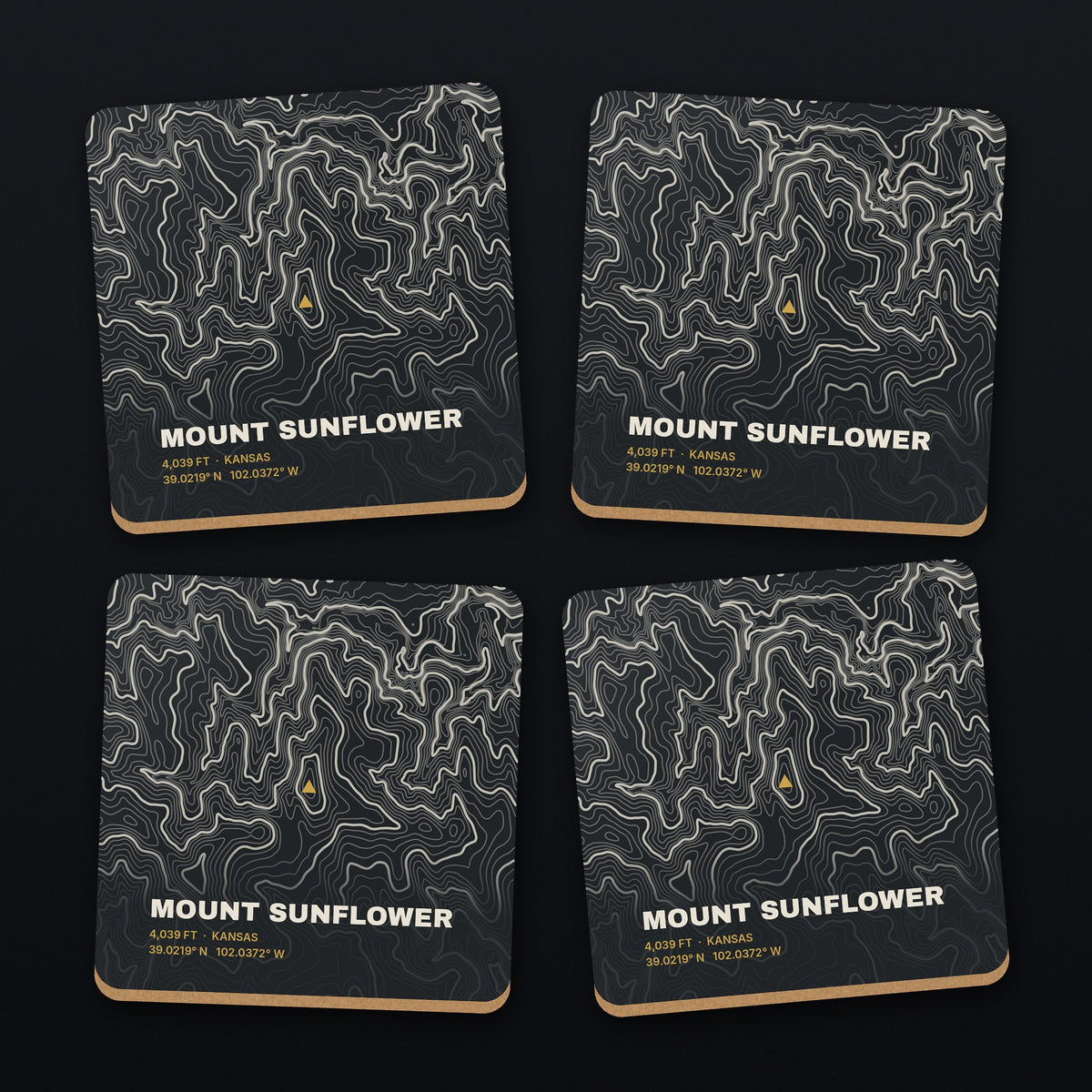 Mount Sunflower Topo Coaster Set, all 4 coasters