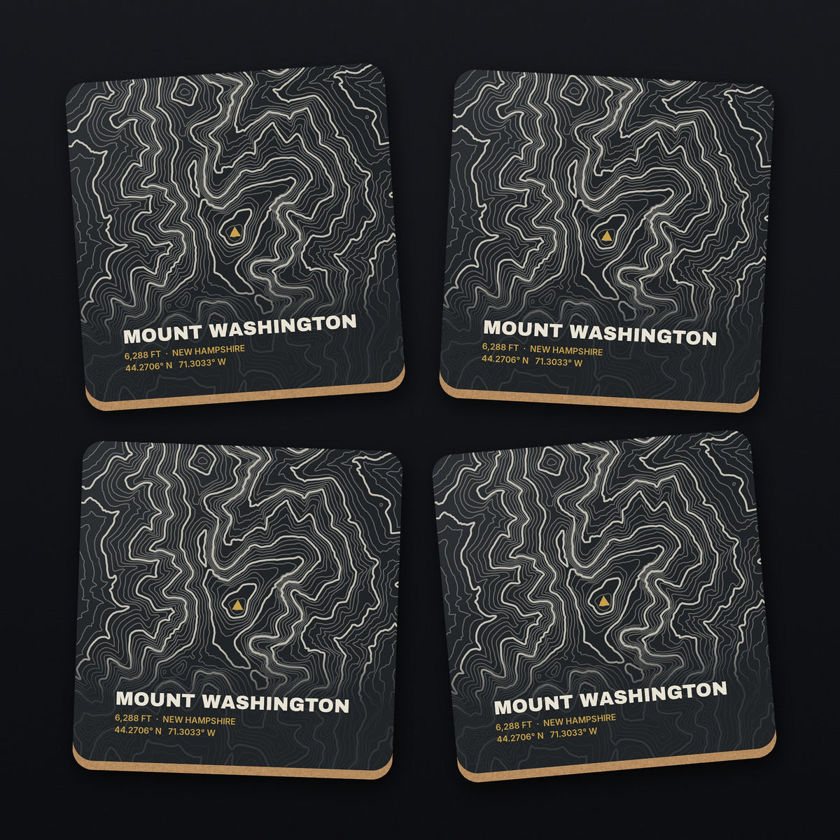Mount Washington Topo Coaster Set, all 4 coasters