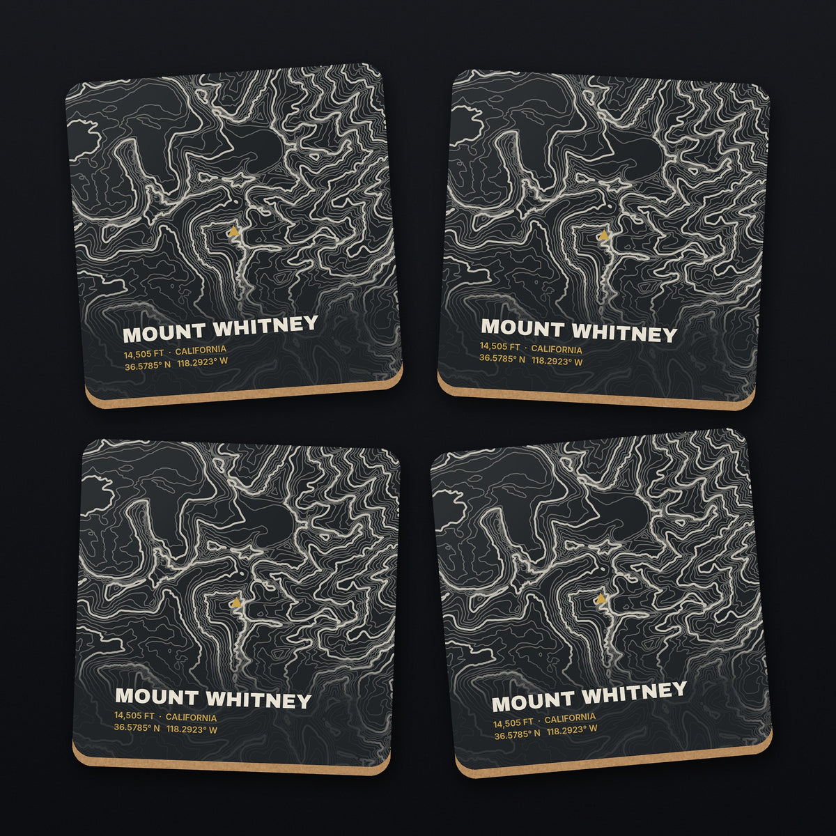 Mount Whitney Topo Coaster Set, all 4 coasters