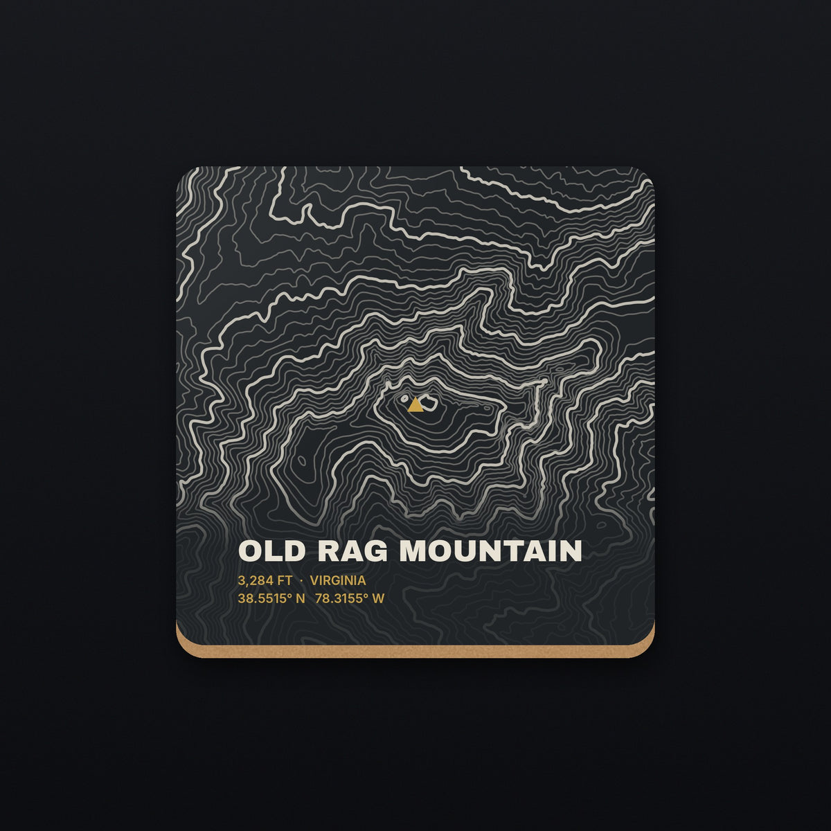 Old Rag Mountain Topo Coaster, flat view