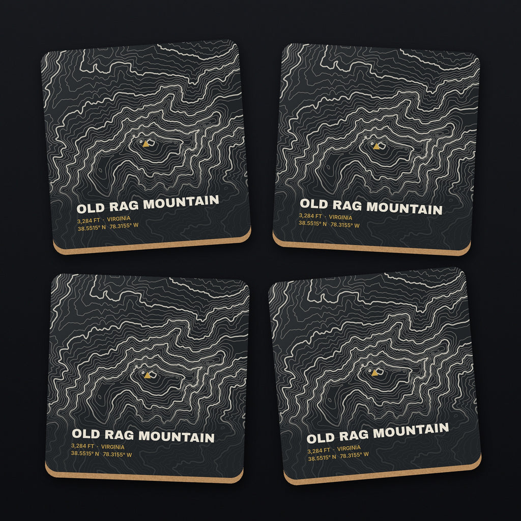 Old Rag Mountain Topo Coaster Set, all 4 coasters