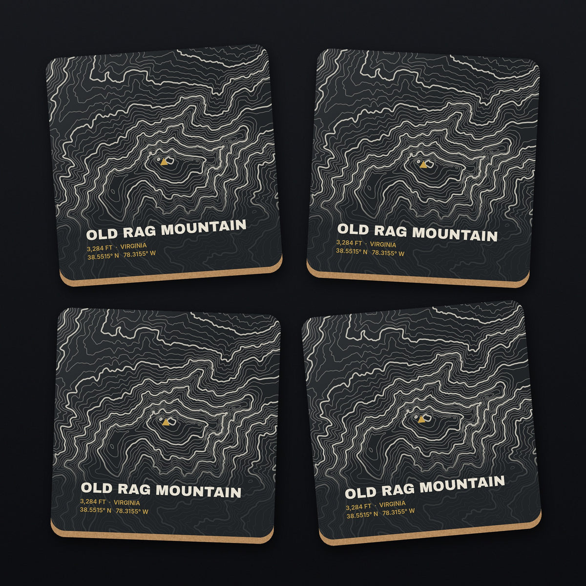 Old Rag Mountain Topo Coaster Set, all 4 coasters