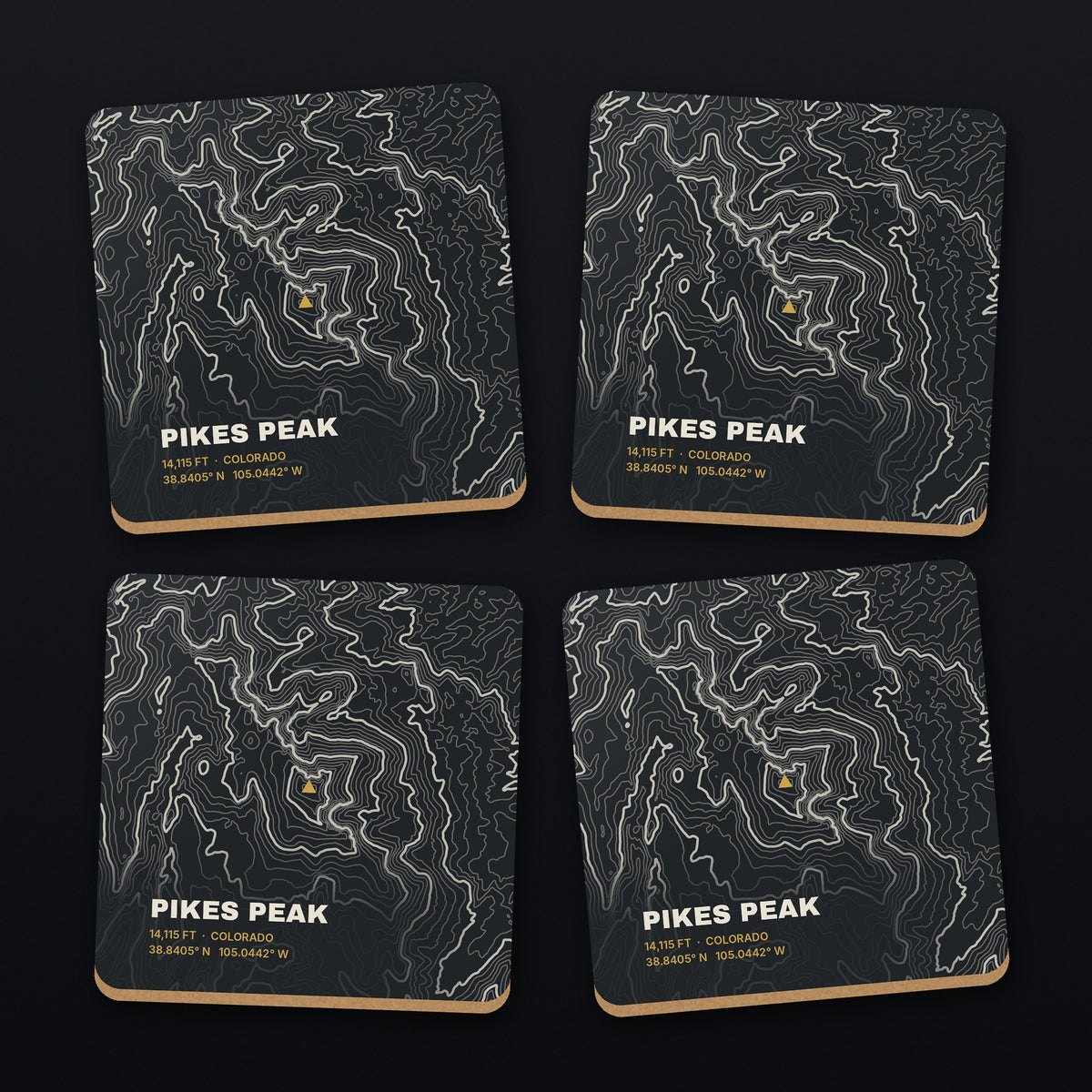 Pikes Peak Topo Coaster Set, all 4 coasters