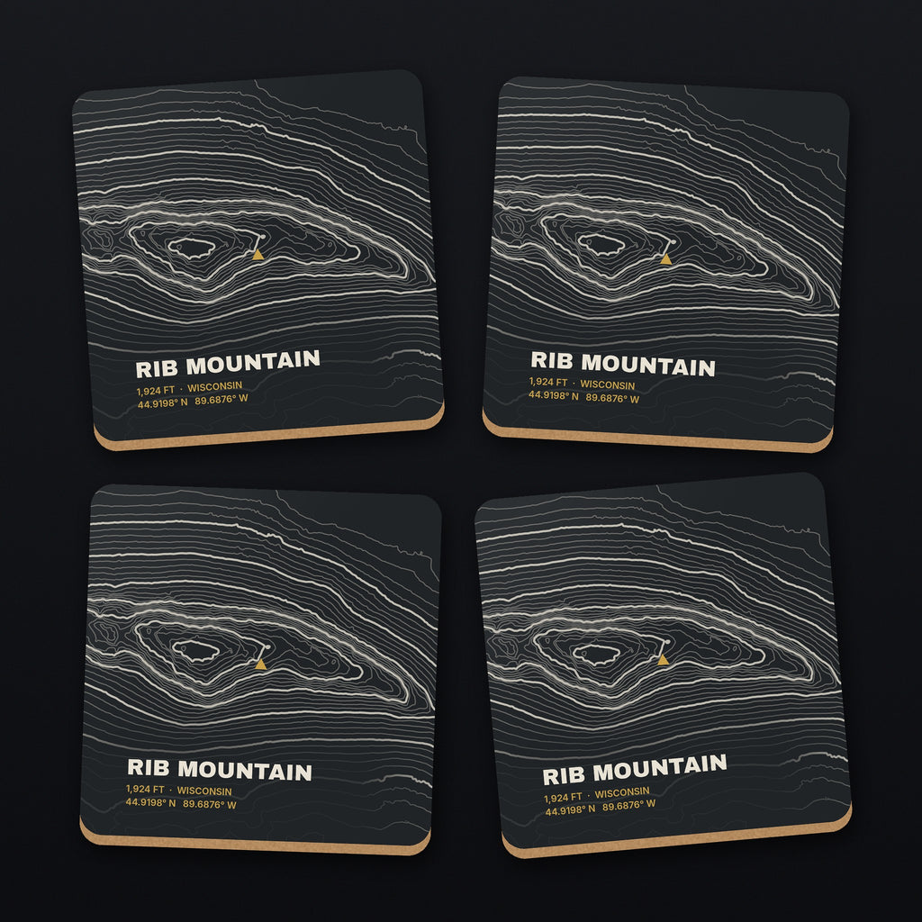Rib Mountain Topo Coaster Set, all 4 coasters