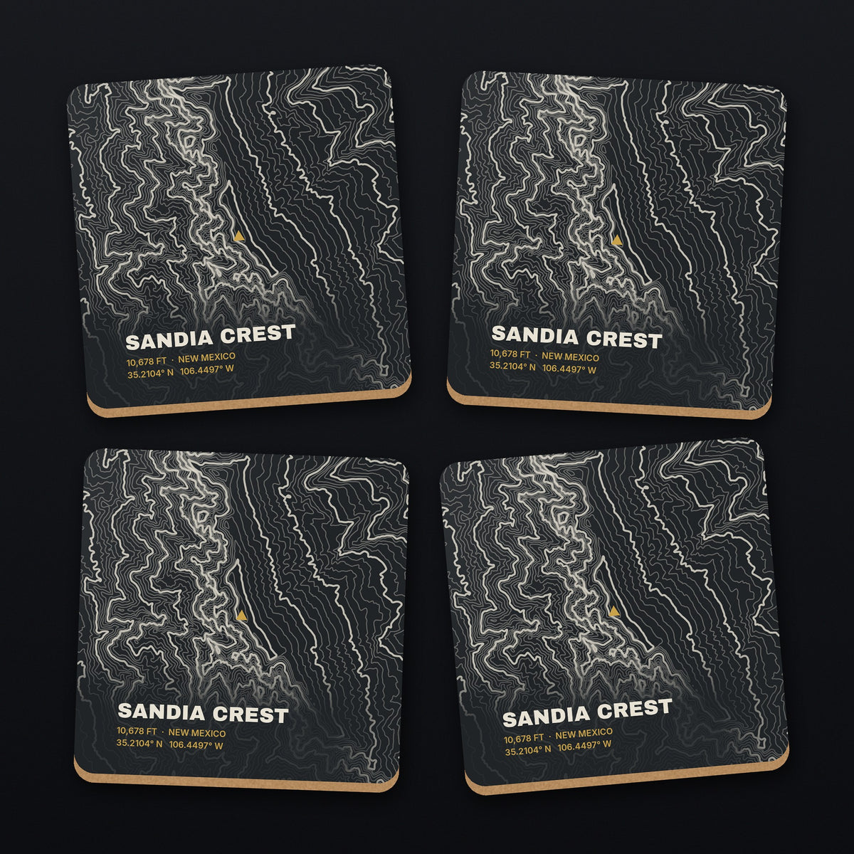 Sandia Crest Topo Coaster Set, all 4 coasters