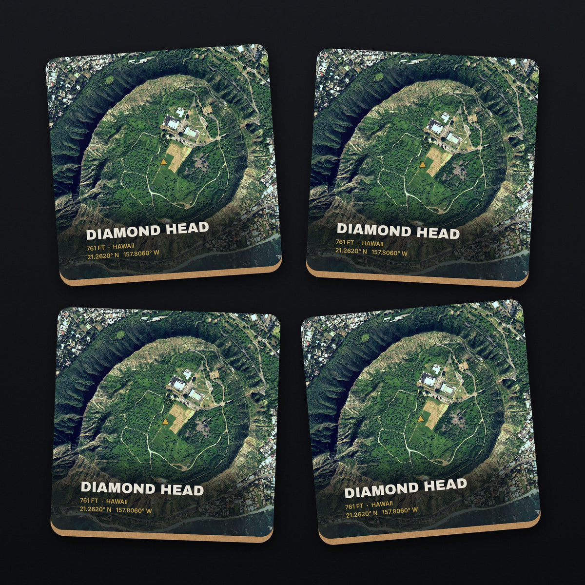 Diamond Head Satellite Coaster Set, all 4 coasters