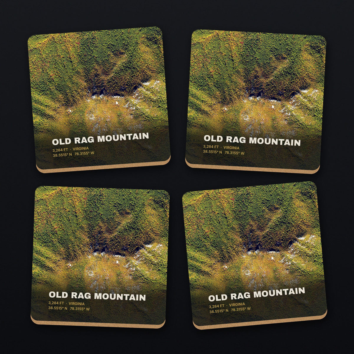 Old Rag Mountain Satellite Coaster Set, all 4 coasters