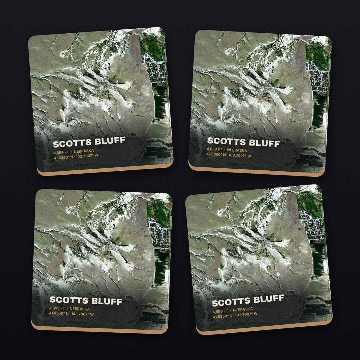 Scotts Bluff Satellite Coaster Set, all 4 coasters