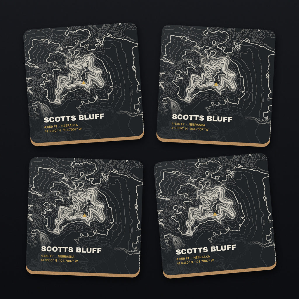 Scotts Bluff Topo Coaster Set, all 4 coasters
