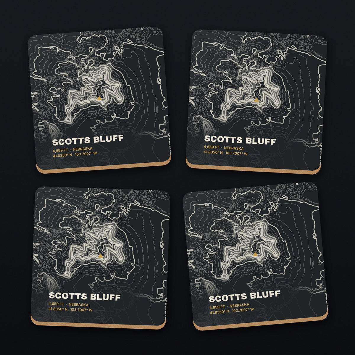 Scotts Bluff Topo Coaster Set, all 4 coasters