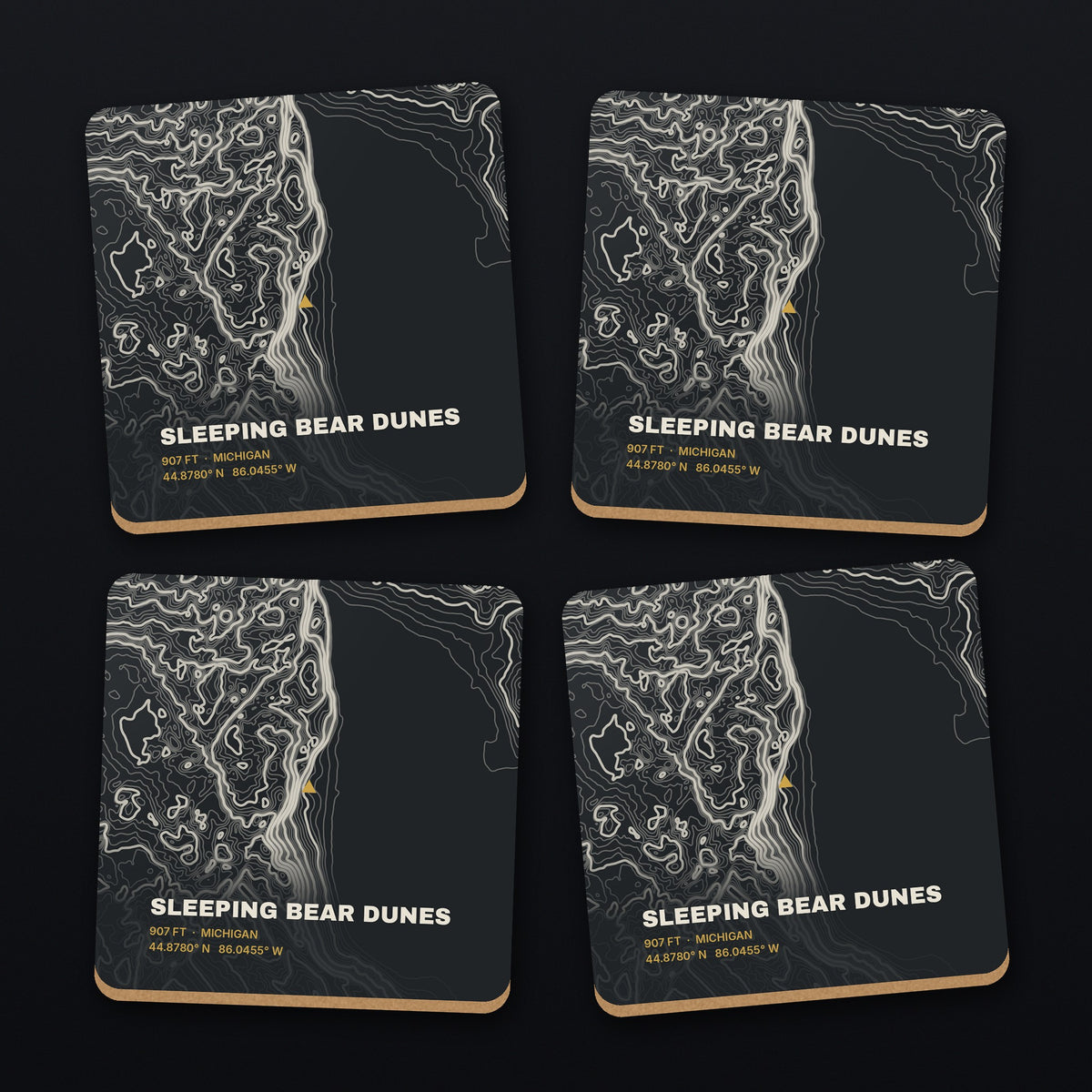 Sleeping Bear Dunes Topo Coaster Set, all 4 coasters
