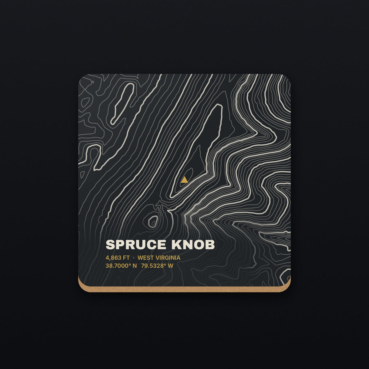 Spruce Knob Topo Coaster, flat view