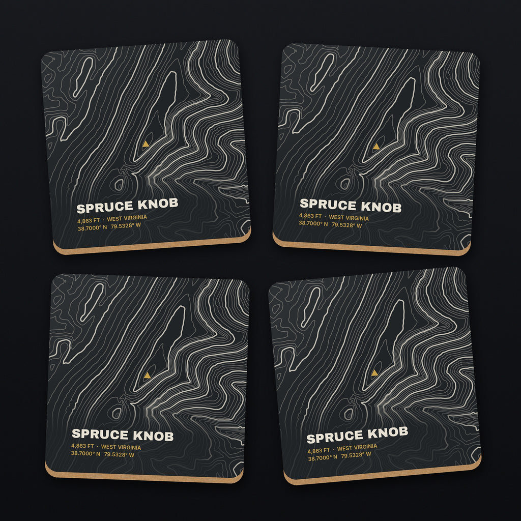 Spruce Knob Topo Coaster Set, all 4 coasters