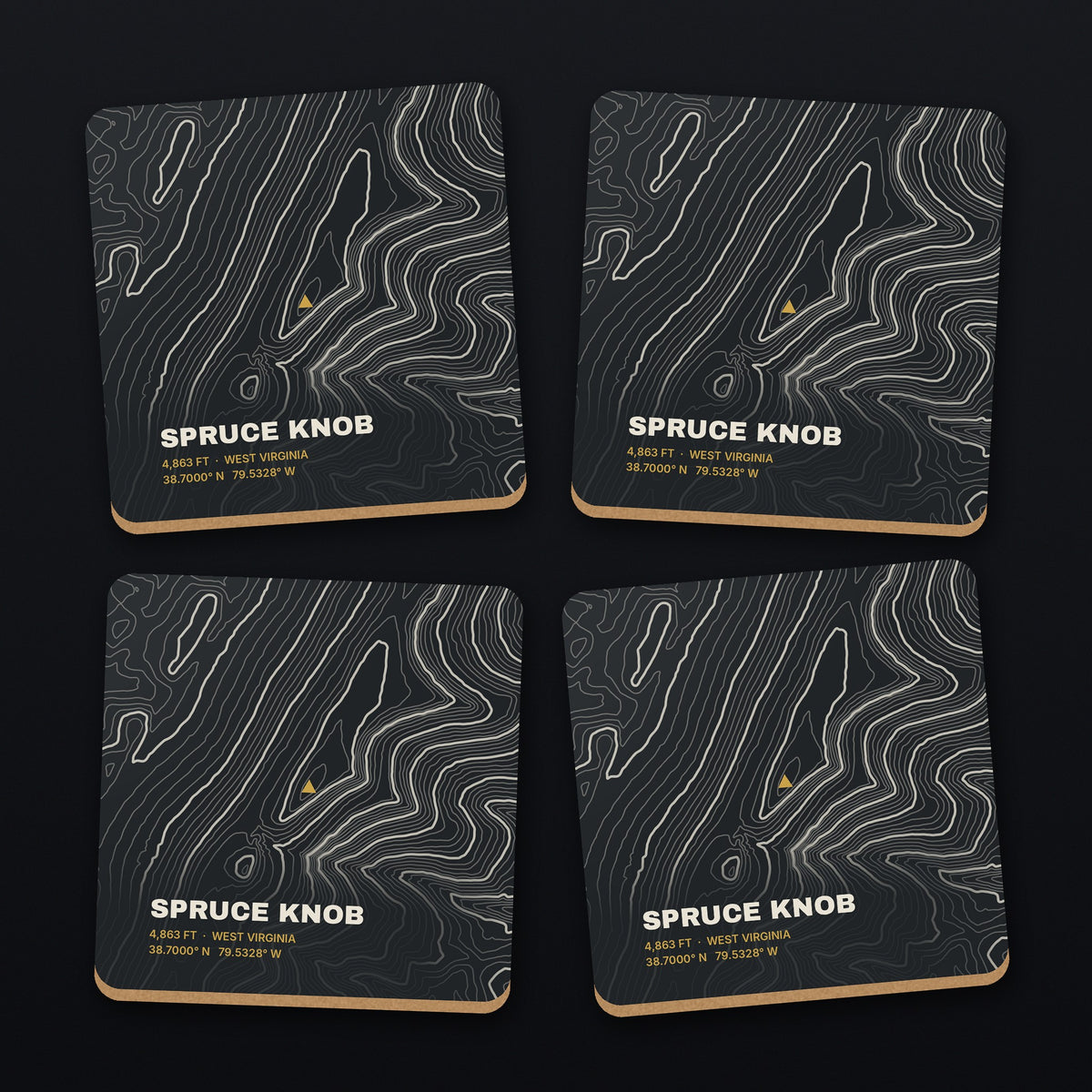 Spruce Knob Topo Coaster Set, all 4 coasters