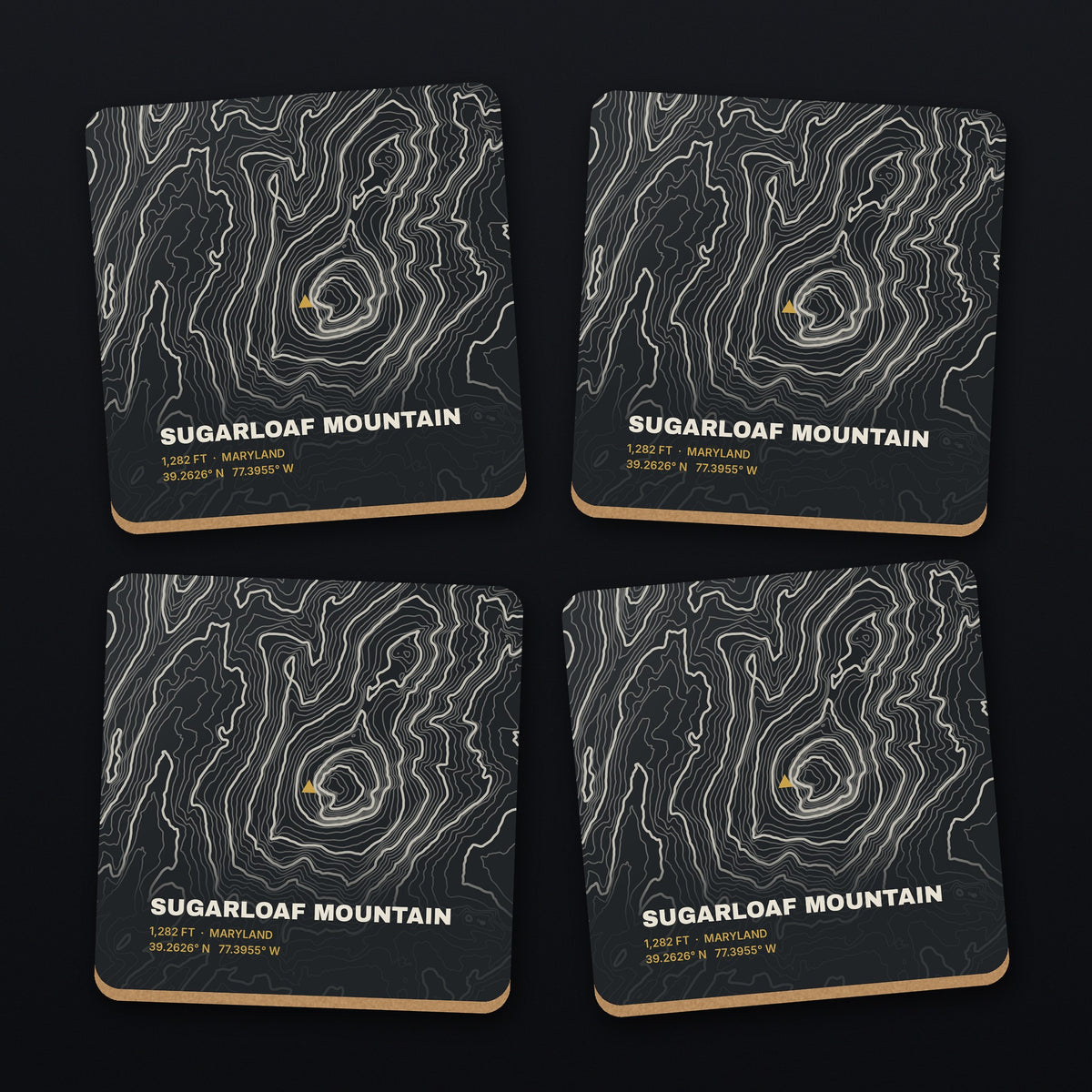 Sugarloaf Mountain Topo Coaster Set, all 4 coasters