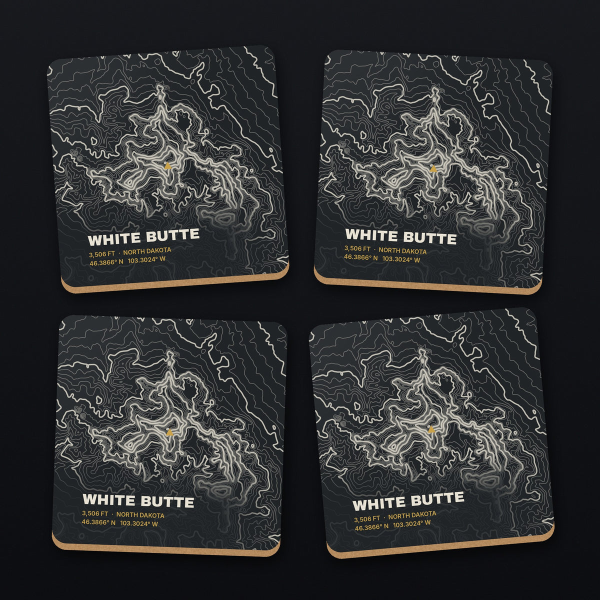 White Butte Topo Coaster Set, all 4 coasters